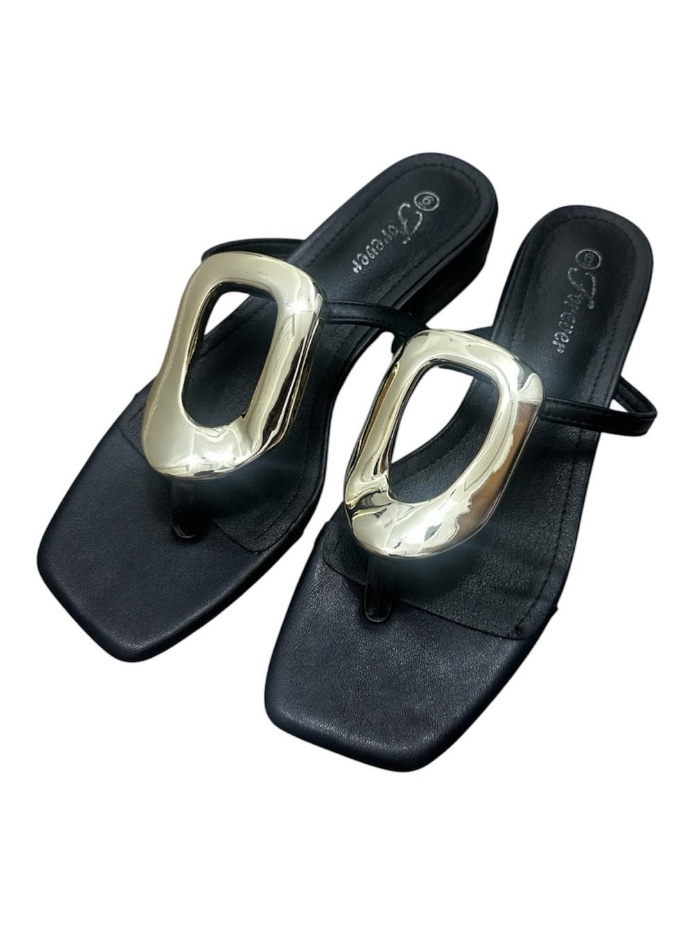 Forever Black Thong Sandals with Gold Accent Hardware